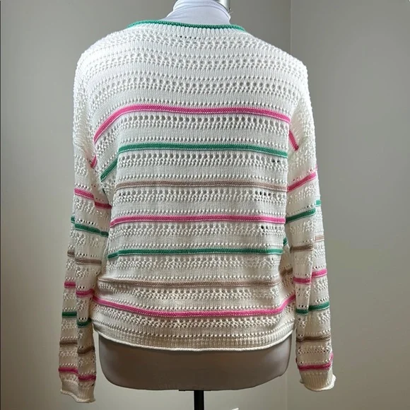Staccato Striped Pink, Green, White Crew Neck Sweater Size Large - Picture 2 of 3